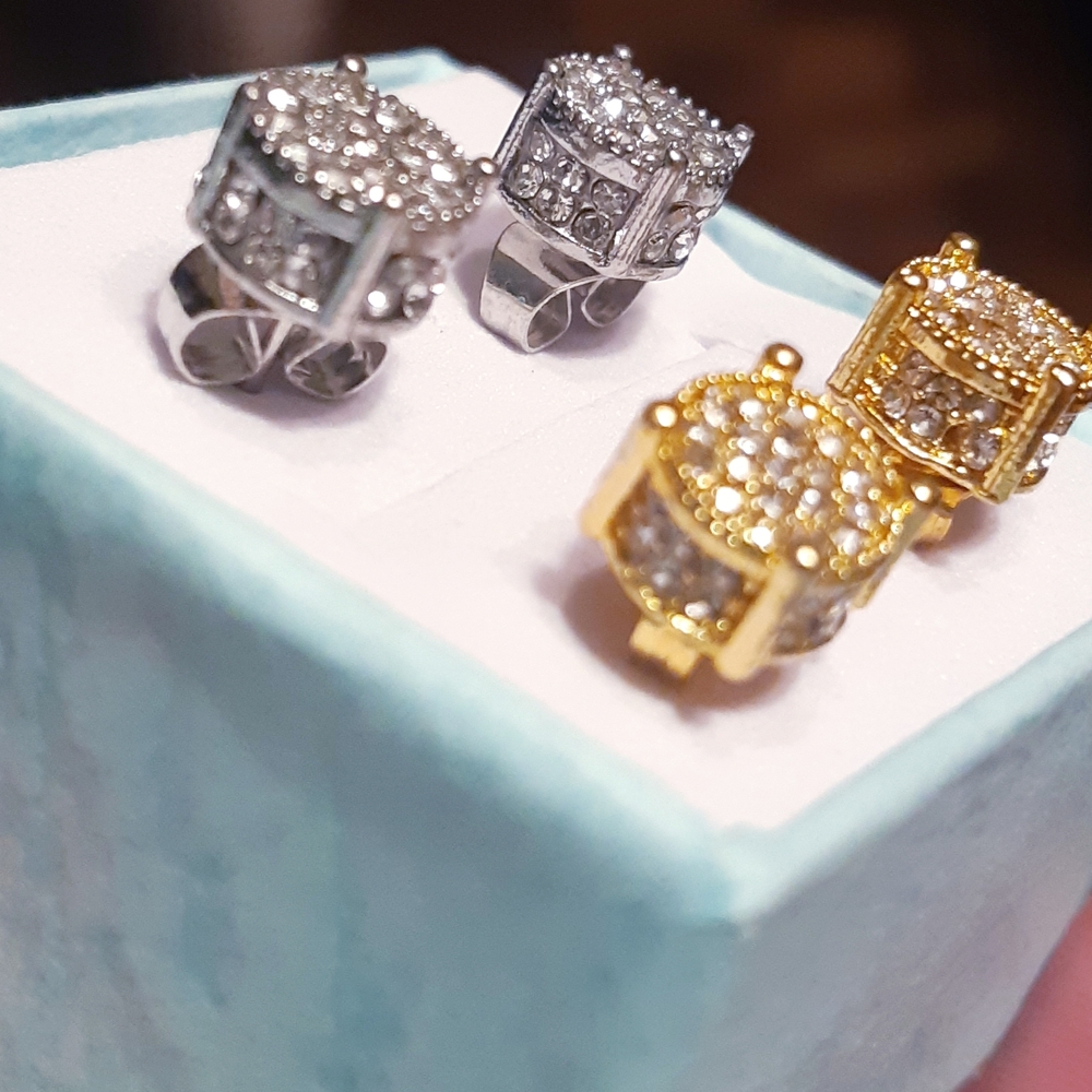 Elegant Silver and Gold Crystal Stud Earrings